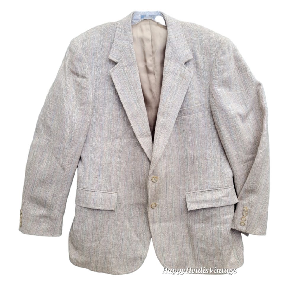 Men's Evan Picone Off White Tweed Herringbone 2 Button Blazer Jacket
